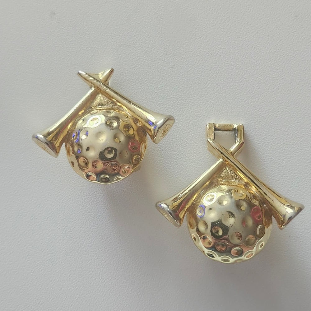Jeannie Bouchever Vintage Golf Ball Crossed Tees Gold Tone Shoe Clips Accessory